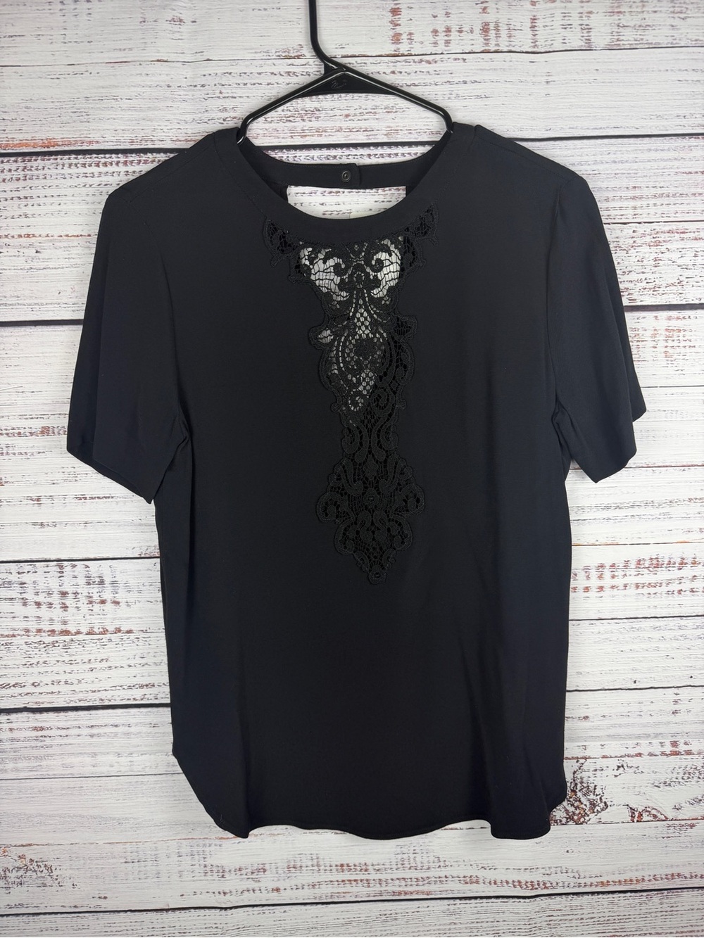 Sandro Paris Black Lace Detail Blouse Short Sleeve Size 1 NWT